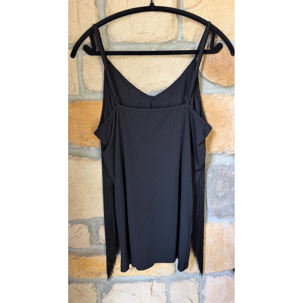 Black Fringe Camisole Top‎ Adjustable Straps Ribbed Back 2XL Party Festival - Picture 2 of 3